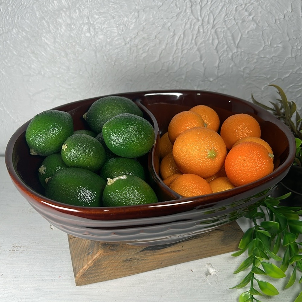 Marcrest Daisy Dot Divided Stoneware Serving Dish Bowl VTG Farmhouse Country
